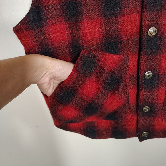 Vtg 90s SMALL Banana Republic Wool Plaid Vest Cabincore Outdoors Preppy Hunting - Picture 4 of 10